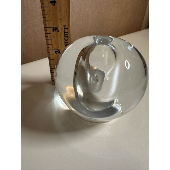 Crystal Glass Bud Vase Vintage Hand Blown Ball Thick Paper Weight Heavy 2.5” - Picture 8 of 9
